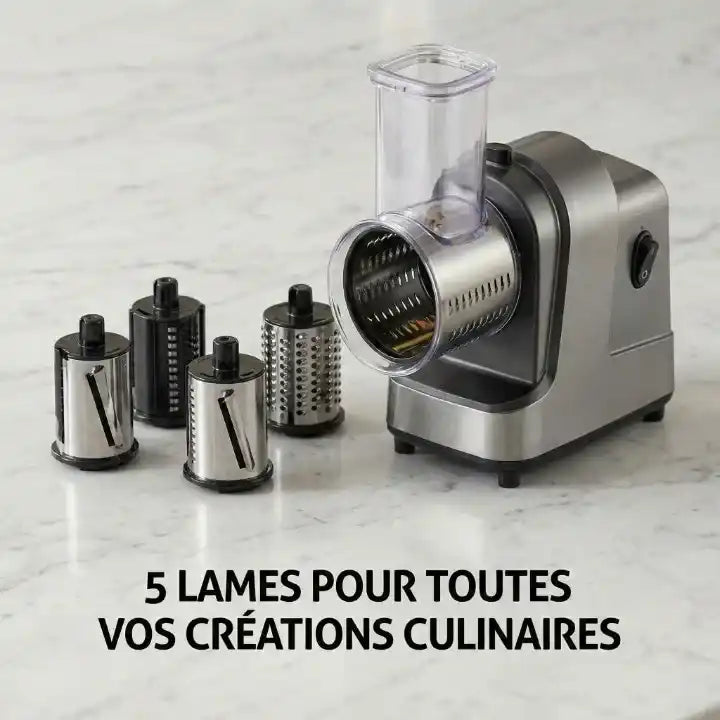 Hachoir électrique 250W 5 en 1 pour légumes et fromage — accessoires inclus