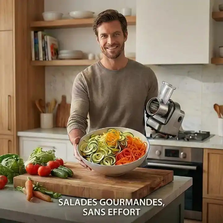 Hachoir électrique 250W 5 en 1 pour légumes et fromage en action - Préparation culinaire rapide