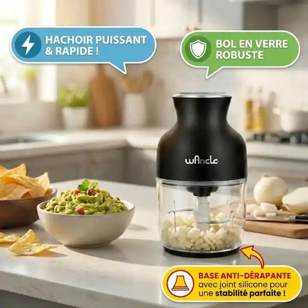 Hachoir électrique 350W bol verre 600ml avec 6 lames — accessoires inclus