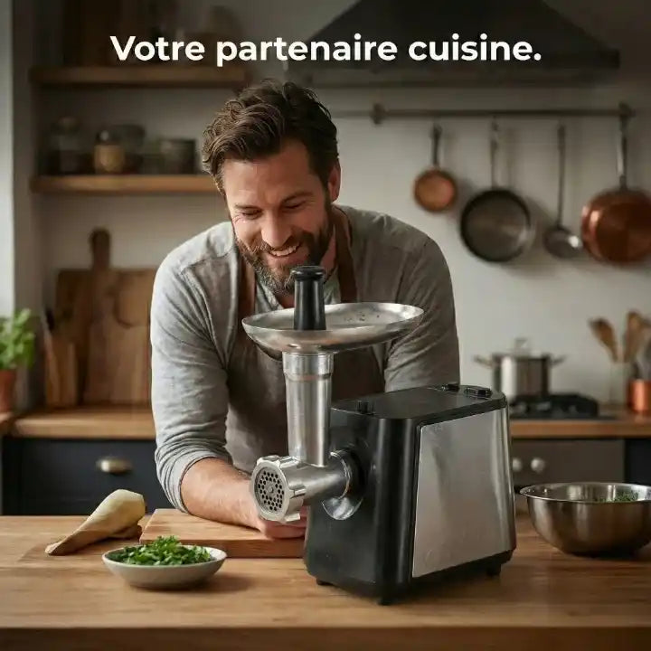 Hachoir à viande électrique 350W avec 3 grilles inox — vue de dessus