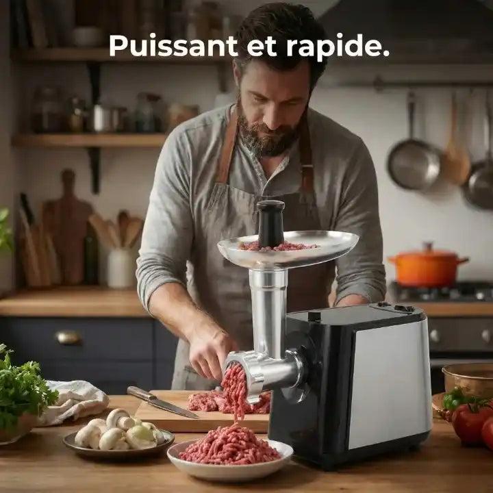 Hachoir à viande électrique 350W avec 3 grilles inox — vue latérale