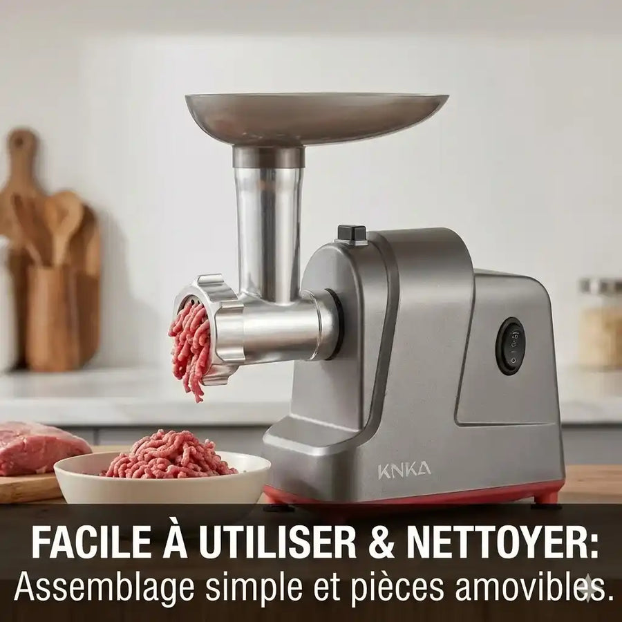 Hachoir à viande électrique 350W avec 3 disques inox — vue latérale