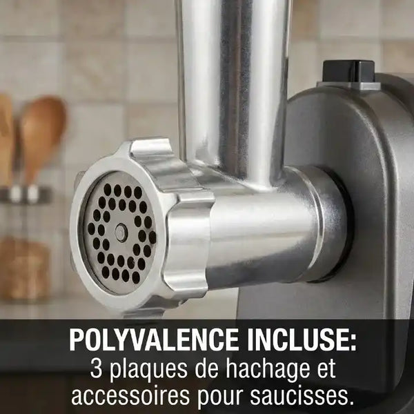 Hachoir à viande électrique 350W avec 3 disques inox — vue de dessus